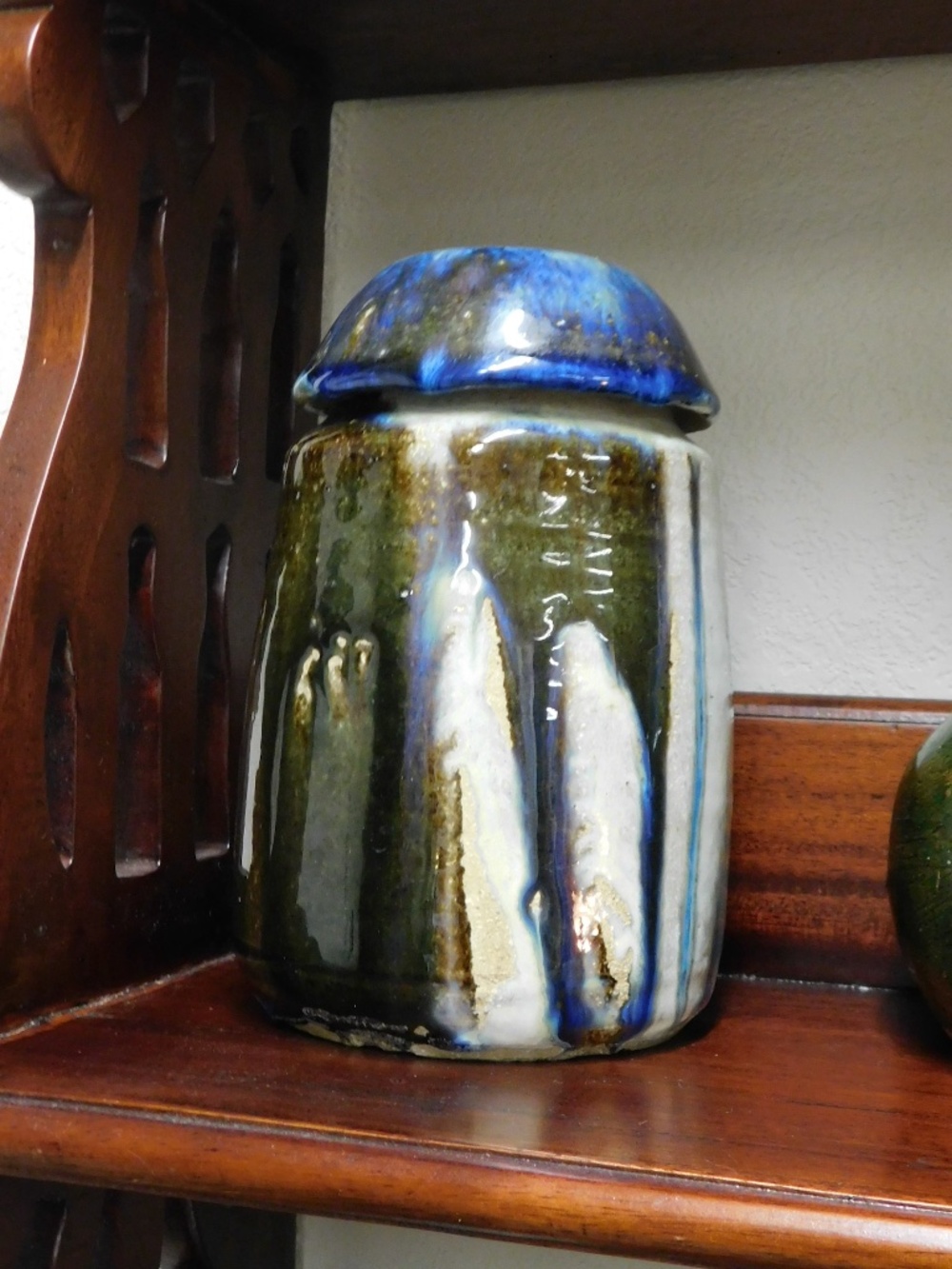 Glazed Stoneware Vessel with Lid - Signed